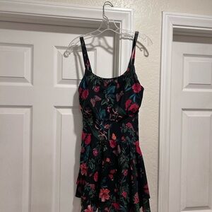 Floral Mini Dress - Black and Red